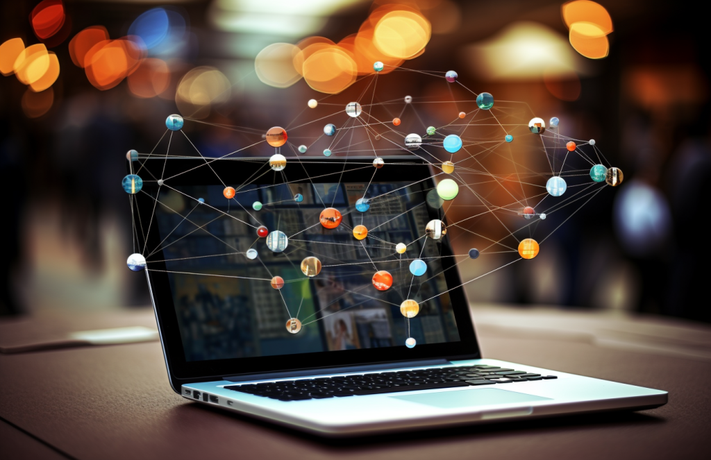 rocioalcuadrado using a laptop with social networking icons in 98ef9572 3331 4f70 88ce 2597a57b707b 3