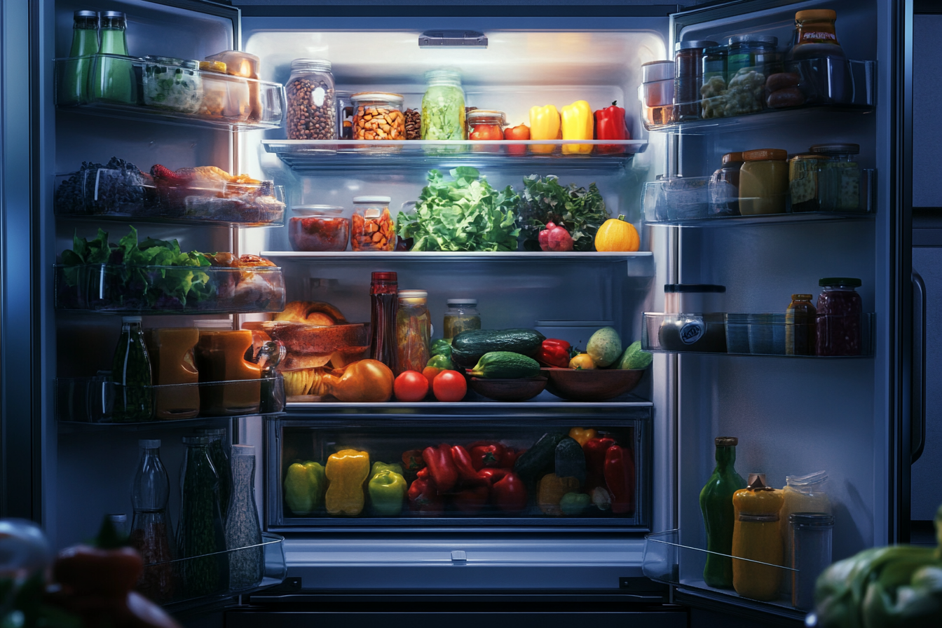 judgediesel. an image of a refrigerator with food inside 8k 2f49f24b 1d8a 447d 8bc2 7a82079bf954