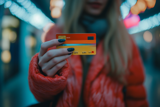 judgediesel. a woman holding a credit card or ATM card 8k 927efe03 b58a 4ff7 9107 31d771163420 2