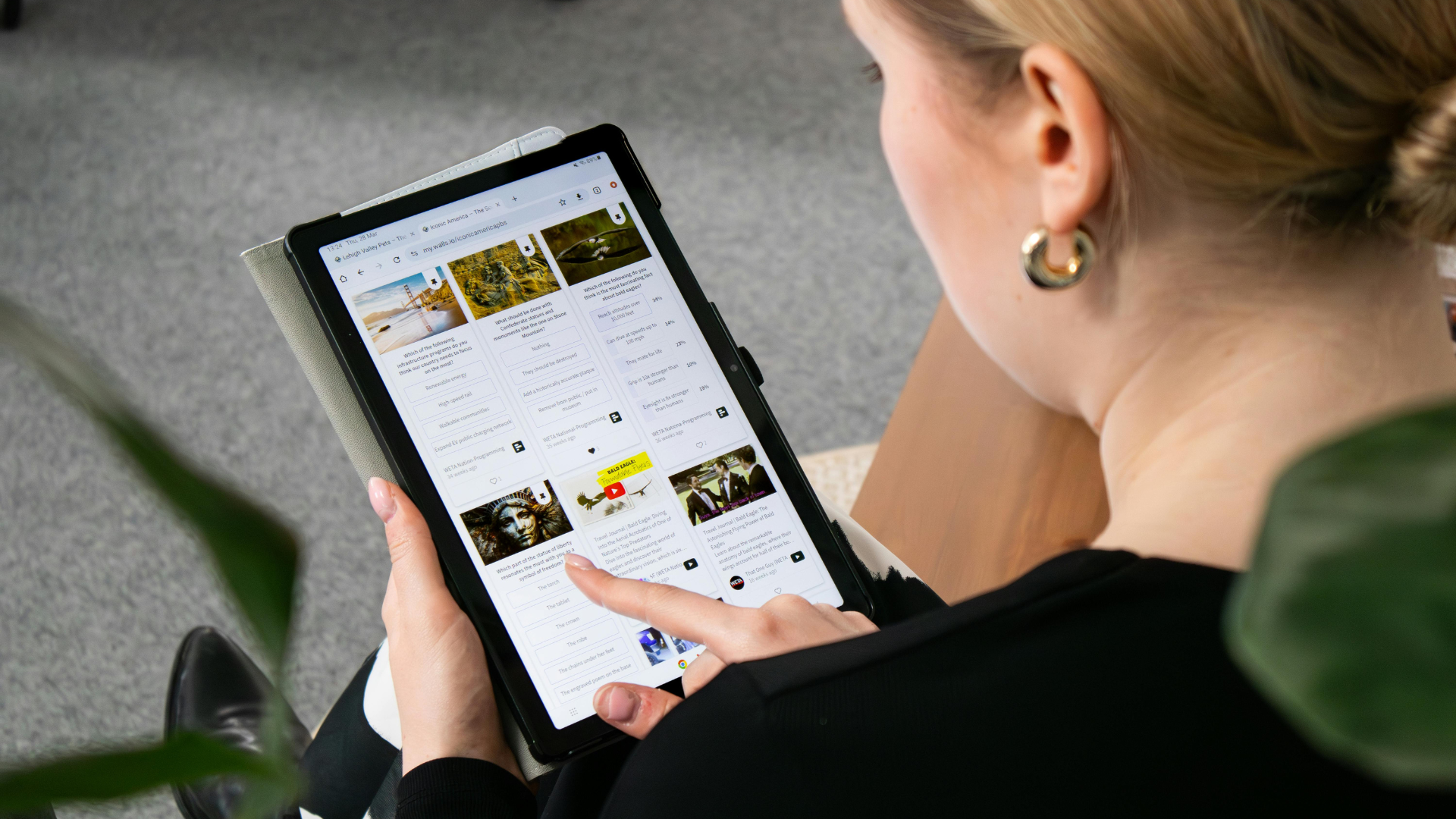 woman exploring ai side hustle ideas on a tablet.