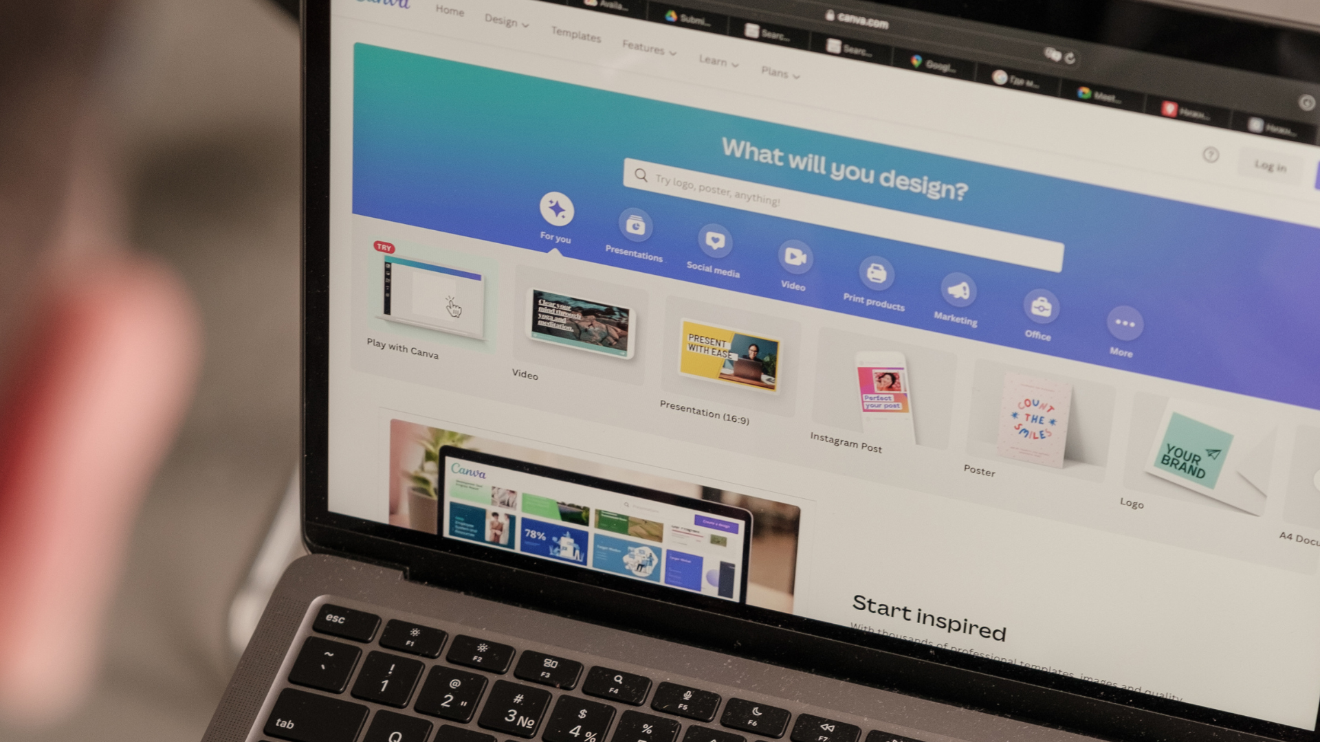 laptop screen displaying canva design tools for selling ai-generated art