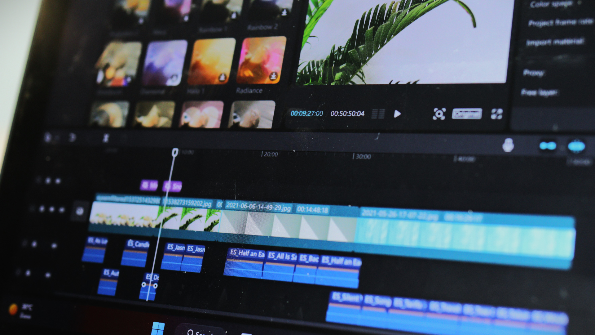 close-up of a video editing timeline showing ai-assisted content creation